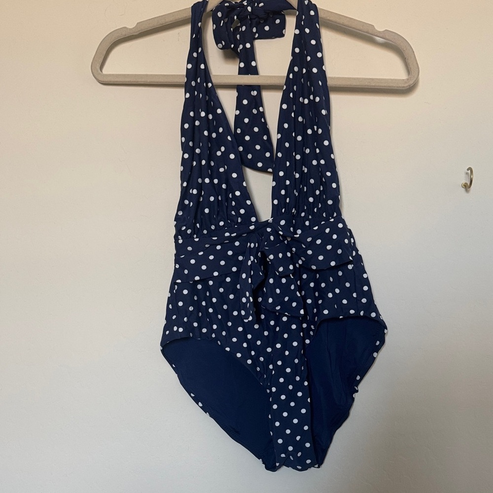WeWoreWhat Navy Polka Dot Swimsuit